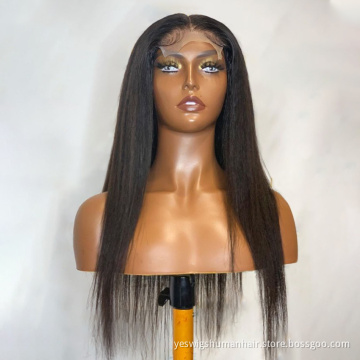 Yeswigs Hd Full Yaki Kinky Straight Lace Front Wig Raw Indian 100% Virgin Human Hair Lace Closure Wig Human Hair For Black Women